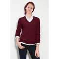 Ladies Acrylic Long Sleeve V-Neck Sweater - Burgundy